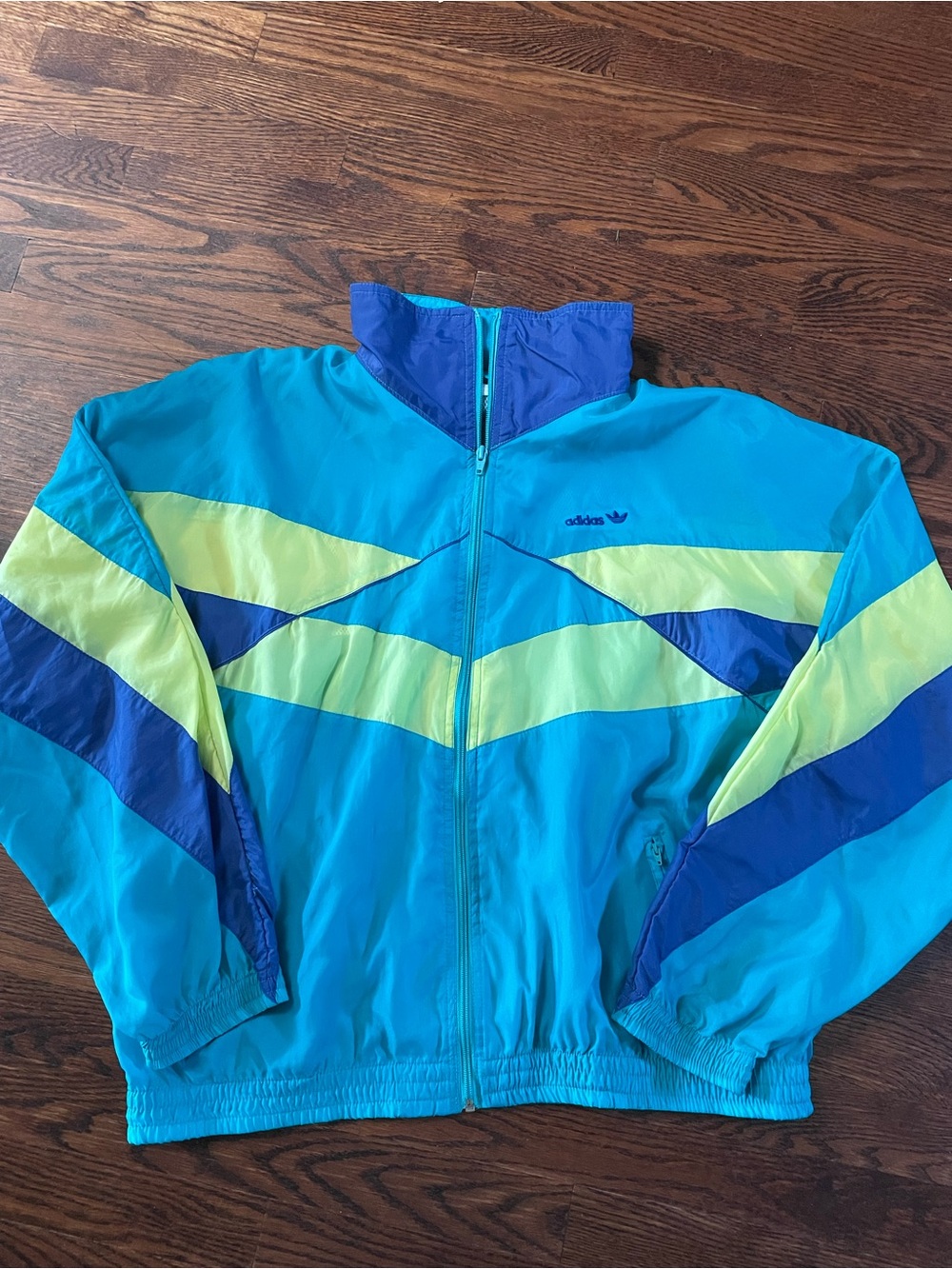 Vintage 90s Adidas Colorblock Track Jacket Turquoise Teal Blue L/G